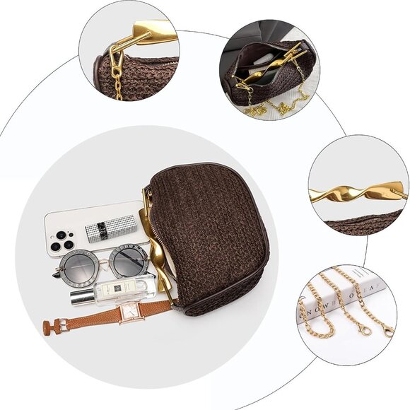 Straw Crossbody Bag Women Mini Woven Purse Shoulder Satchel Zipper - Picture 4 of 9